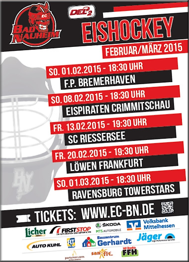 Die Spielpaarungen des EC Bad Nauheim im Februar und März - schaut mal vorbei, es lohnt sich!